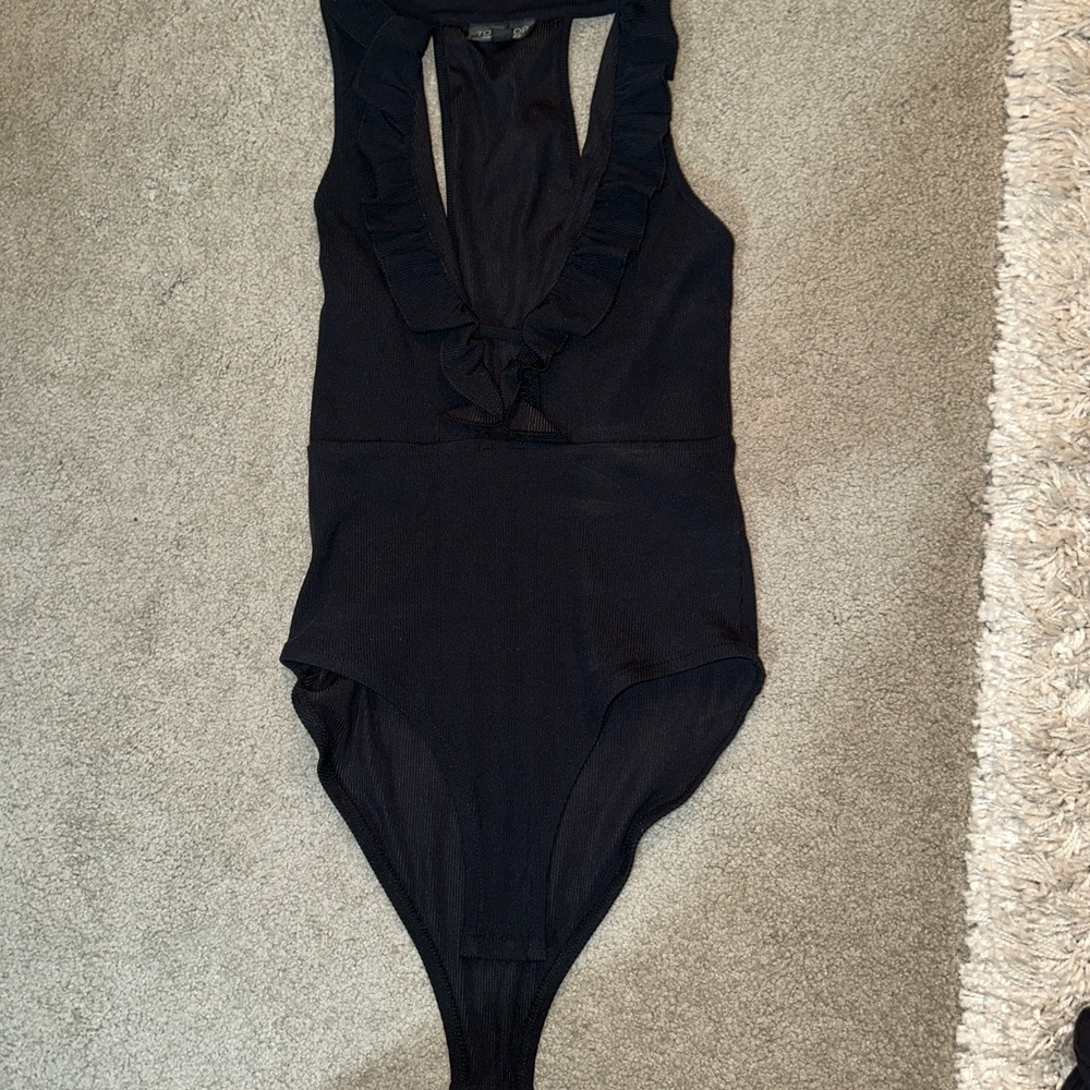 Topshop Black Ruffled Bodysuit